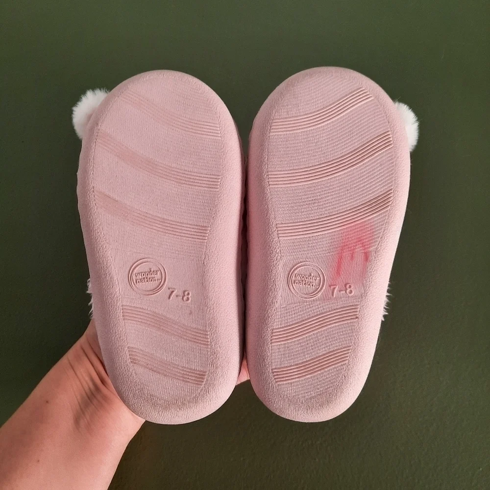 Wonder Nation Pink Fuzzy Bunny Slippers 7-8